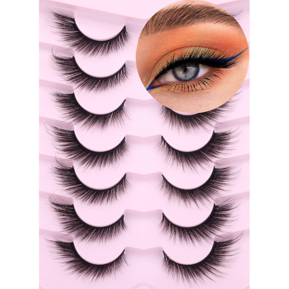 Fox Eyelashes False Lashes Dramatic Faux Mink Lashes Wispy 18mm Long Angel Wing Eyelash Lift Fake Eye Lashes Pack 7 Pairs