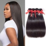 Kerriana 4 Bundles Human Hair Straight, 14 16 18 20 inch 100% Unprocessed Brazilian Vrigin Straight Bundles Sew In Human Hair For Black Women
