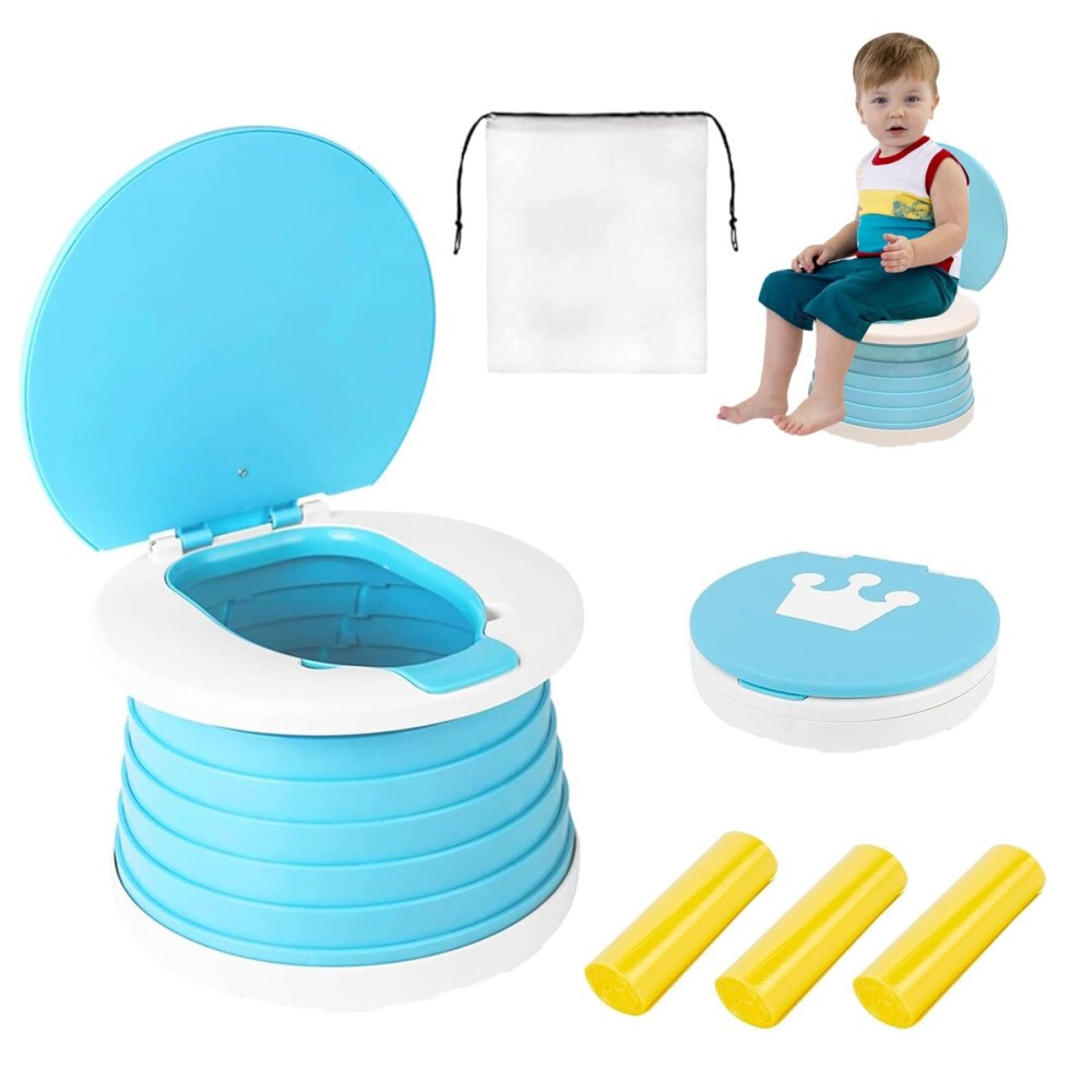 portable, foldable potty seat for toddler, Training Toilet Seat Emergency Toilet for Car, Camping, Outdoor, indoor (light blue, small)