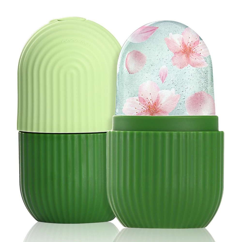 IMEASY Ice Roller for Face and Eye, Facial Beauty Roller Skin Care Tools, Ice Facial Cube, Gua Sha Massage, Silicone Ice Mold for Face Beauty (Green)