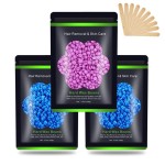 Wax Beads for Hair Removal 10.5oz (300g), Auperwel Hard Wax Beads Beans for Sensitive Skin Brazilian Waxing, Face, Bikini, Eyebrow, Legs, Painless for Women Men, 3 packs Kit with 10 Sticks