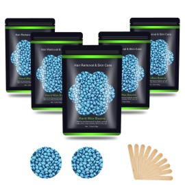 Auperwel Wax Beads for Hair Removal 1.1 lb (17.6 oz), Hard Wax Beads for Sensitive Skin - Brazilian, Face, Bikini, Legs, Eyebrow, Painless Waxing Beads Kit for Women Men, 5 Packs with 10 Wax Sticks