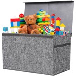 YOLOXO Toy Box Chest, Collapsible Sturdy Storage Bins with Lids, Extra Large Kids Toy Storage Organizer Boxes Bins Baskets for Kids, Boys, Girls, Nursery Room, Playroom, Closet (Linen Gray)