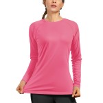 isnowood Swim Shirts for Women, UPF 50+ UV Sun Protection Long Sleeve Shirt, Lightweight Quick Dry Workout Hiking Running Rash Guard Top Bright Pink