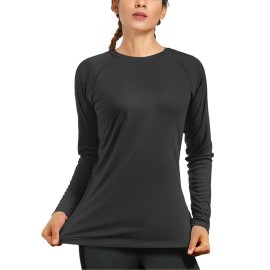isnowood Women\'s Sun Protection Long Sleeve Shirts, UPF 50+ UV Rash Guard Swim Shirt, Workout Hiking Running Athletic Tops Black