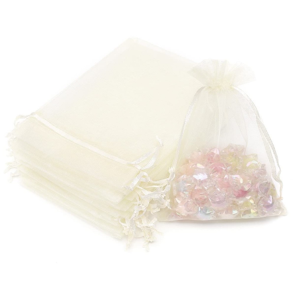 Akstore 50Pcs 3.15x4(8x10cm) Sheer Drawstring Organza Jewelry Pouches Wedding Party Christmas Favor Gift Bags (Beige, 3x4)