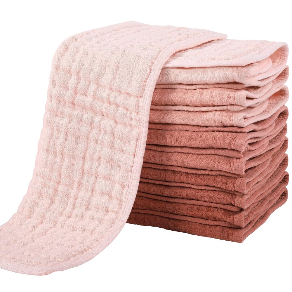 Yoofoss Muslin Burp Cloths for Baby 10 Pack 100% Cotton Baby Washcloths for Boys Girls Large 20\'\'X10\'\' Super Soft and Absorbent Gradient Pink