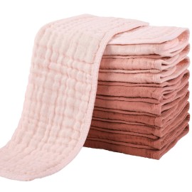 Yoofoss Muslin Burp Cloths for Baby 10 Pack 100% Cotton Baby Washcloths for Boys Girls Large 20\'\'X10\'\' Super Soft and Absorbent Gradient Pink