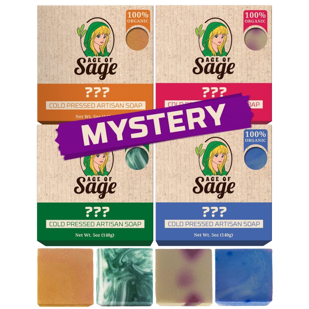 Natural Bar Soap for Men and Women - Vegan Bath Soap Bars Gift Set - Handmade Cold Process Artisan Soap with Essential Oil, Aromatic All Moisturizing Wash Soaps, Fragrant Secret Scent by Age of Sage (4 Pack)