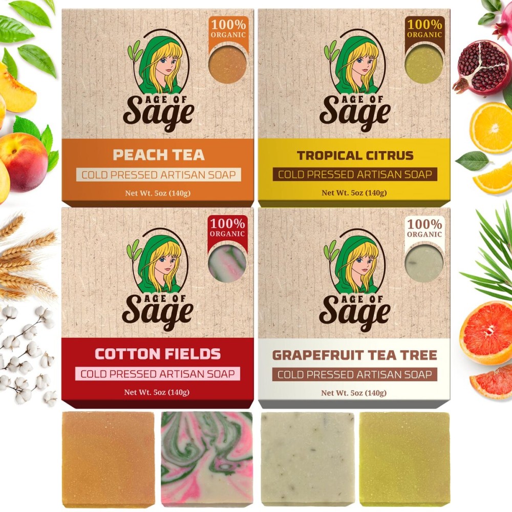 Age of Sage Natural Bar Soap Gift Set for Women Vegan Bath H made Cold Process Artisan with Essential Oil, Aromatic All Moisturizing Wash Soaps, Fragrant Victorian Scent (4 Pack) 1 Count (Pack of 4)