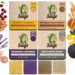 Age of Sage Moisturizing Cold Process Artisan Natural Bar Soap Gift Set for Women - 4pk Honey & Him Scent: Cherry Almond, Oatmeal Milk Honey, Oakmoss Lavender, & Mechanics Soap