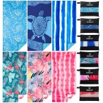 6 Pack Lightweight Thin Beach Towel Oversized 71x32 Big Extra Large Microfiber Sand Free Towels for Adult Quick Dry Travel Camping Beach Accessories Vacation Essential Gift Turtles Shell Stripe Leaf