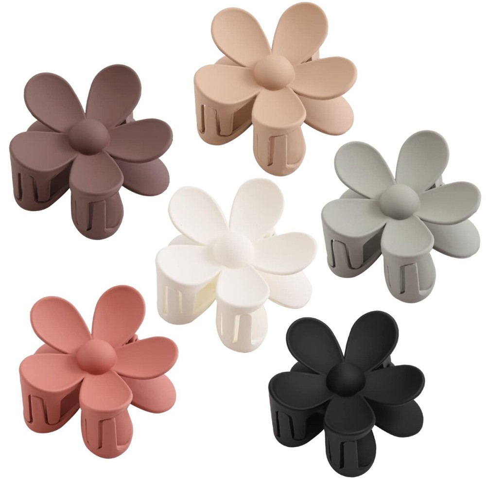 6PCS Matte Flower Large Hair Clips For Women Thick Hair, Non Slip Strong Hold For Thin Hair, Big Cute Daisy Hair Accessories For Girls Valentine\'s Day Gifts Holiday, 6 Colors