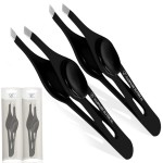Professional Eyebrow Tweezers Slanted Tip Stainless Steel 2,3xPcs Set, Non-Slip Grip Slant Tip Tweezers for Facial Hair, Plucking Removing Ingrown Hairs, Tweezer for Women Men (Black&Black)