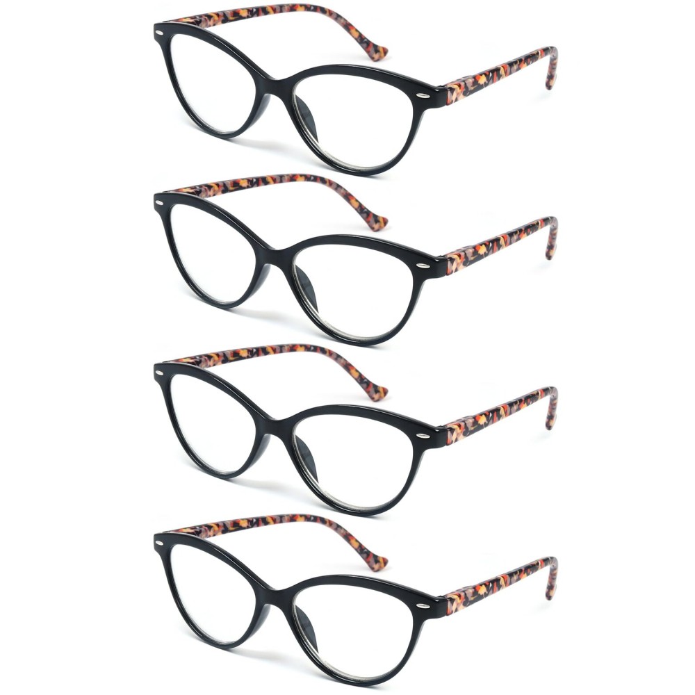 HEEYYOK Women Reading Glasses 4-Pack,Cateye Readers Glasses Small Face Comfort Spring Hinge 1.25
