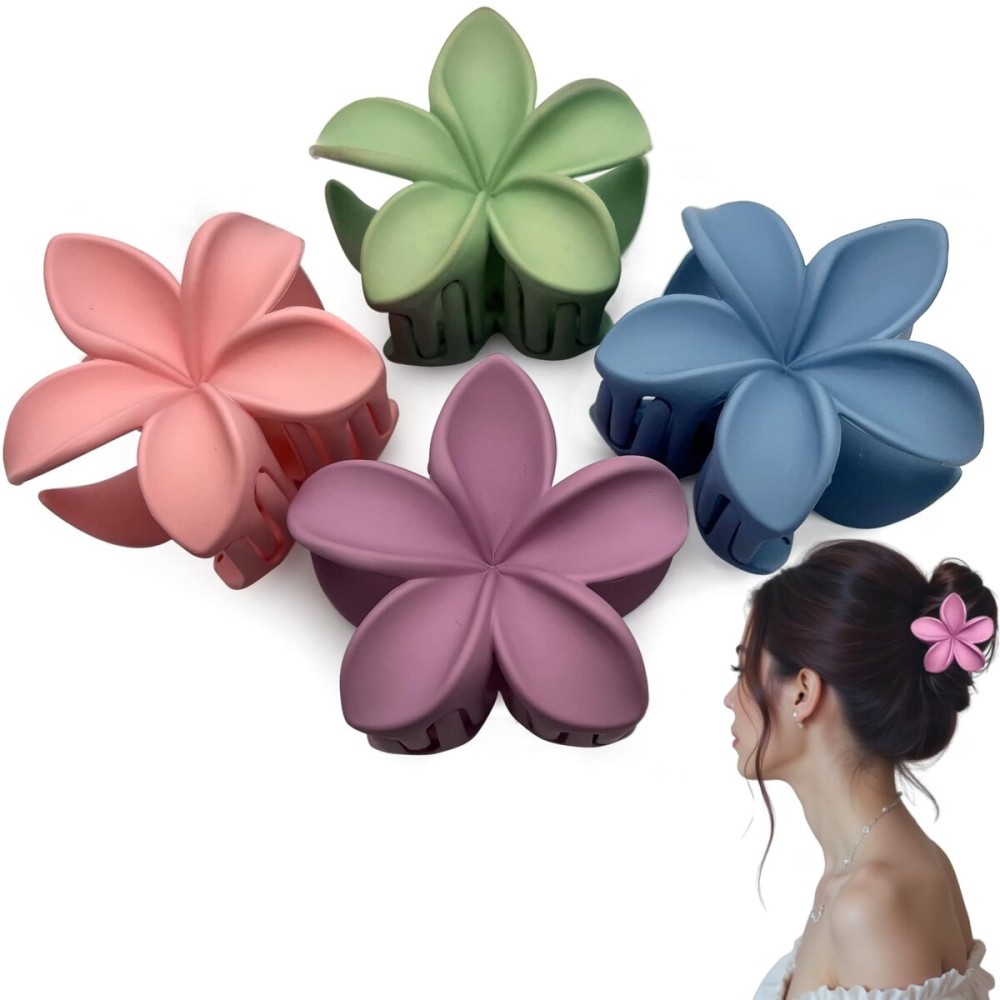 Flower Hair Clips for Women and Girls Thick to Thin Hair Medium Cute Claw Clips Decorative Plumeria Hair Accessories Nonslip Pastel Matte
