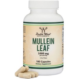 Double Wood Supplements Mullein Leaf Capsules 10,000 mg Strength, 180 Vegan Capsules with No Fillers, Supports Lung & Respiratory Health