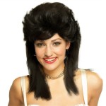 Swiking Black Mullet Wigs for Women Curly Shoulder Length Fluffy Hair 70s 80s Rocker Party Cosplay Synthetic Wigs (Black)