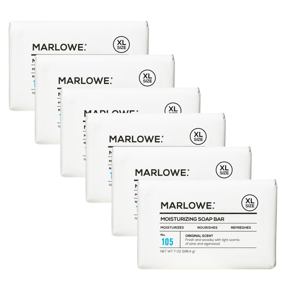 MARLOWE. No. 105 Bar Soap for Men 7 oz (6 Bars) Moisturizing Body Soap, Nourishing & Refreshing with Natural Extracts, Shea Butter, Olive Oil & Green Tea Extracts, Original Sage & Fir Scent