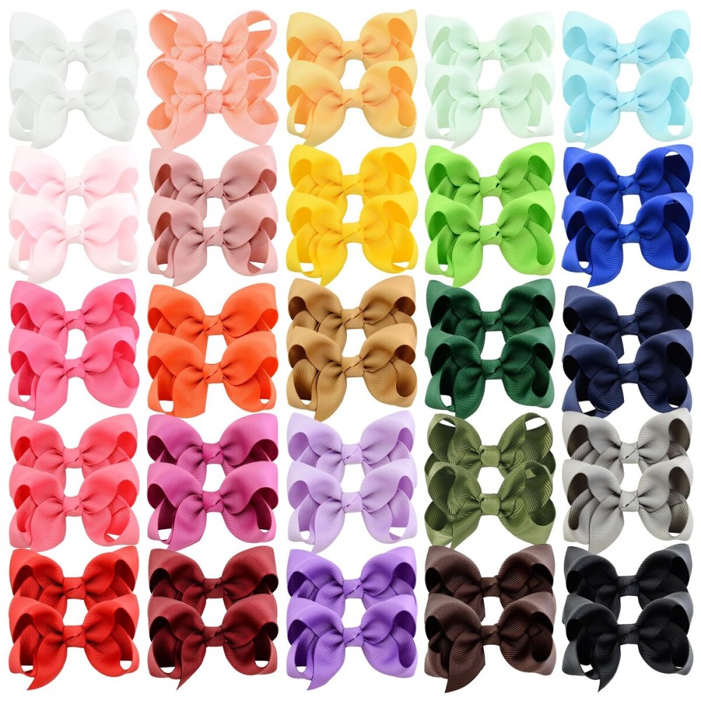 50 Pieces Hair Bows for Girls 3 Inch Grosgrain Ribbon Toddler Hair Accessories with Alligator Clips for Toddlers Baby Girls Kids Teens