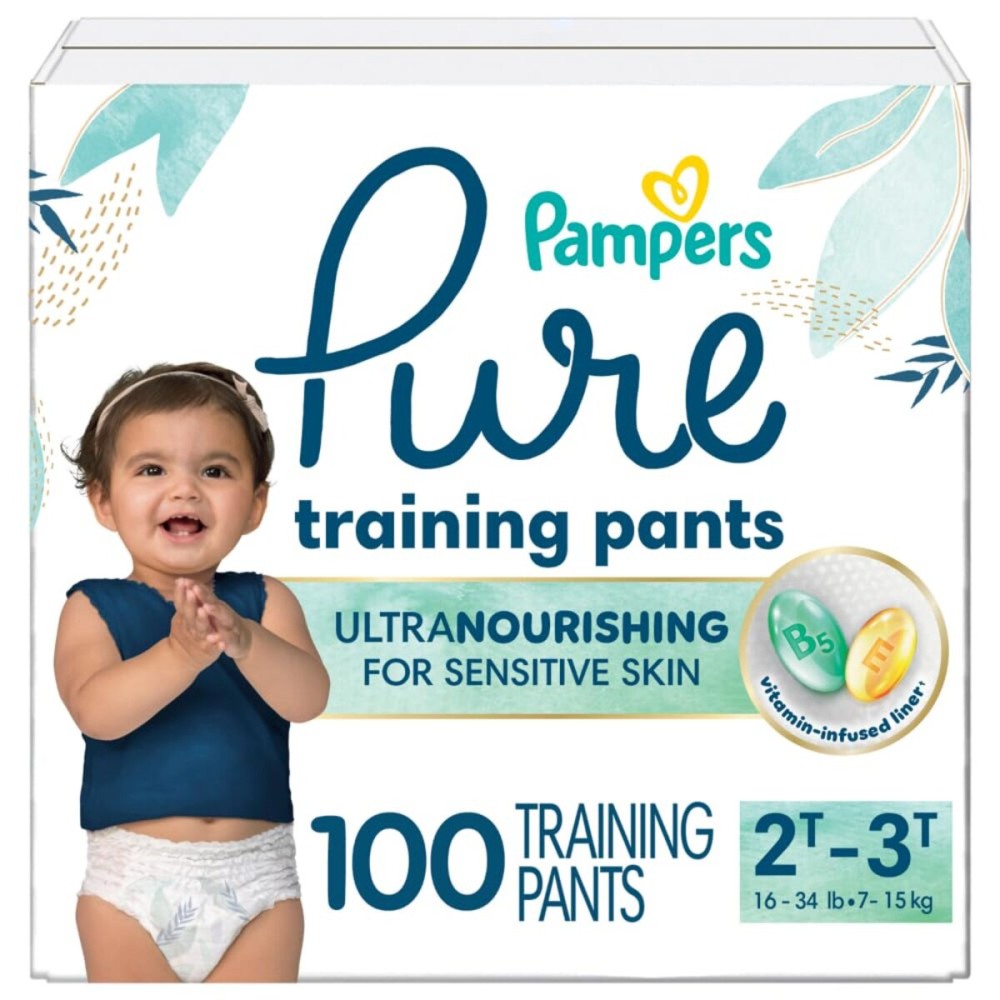 Pampers Pure Protection Training Underwear, Unisex, Size 2T3T, 100 Count, Premium, Hypoallergenic, Soft, Absorbent