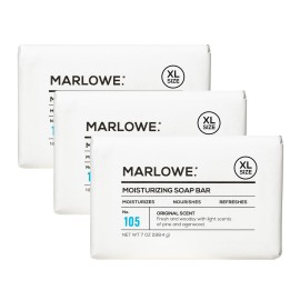 MARLOWE. No. 105 Bar Soap for Men 7 oz (3 Bars) Moisturizing Body Soap, Nourishing & Refreshing with Natural Extracts, Shea Butter, Olive Oil & Green Tea Extracts, Original Sage & Fir Scent