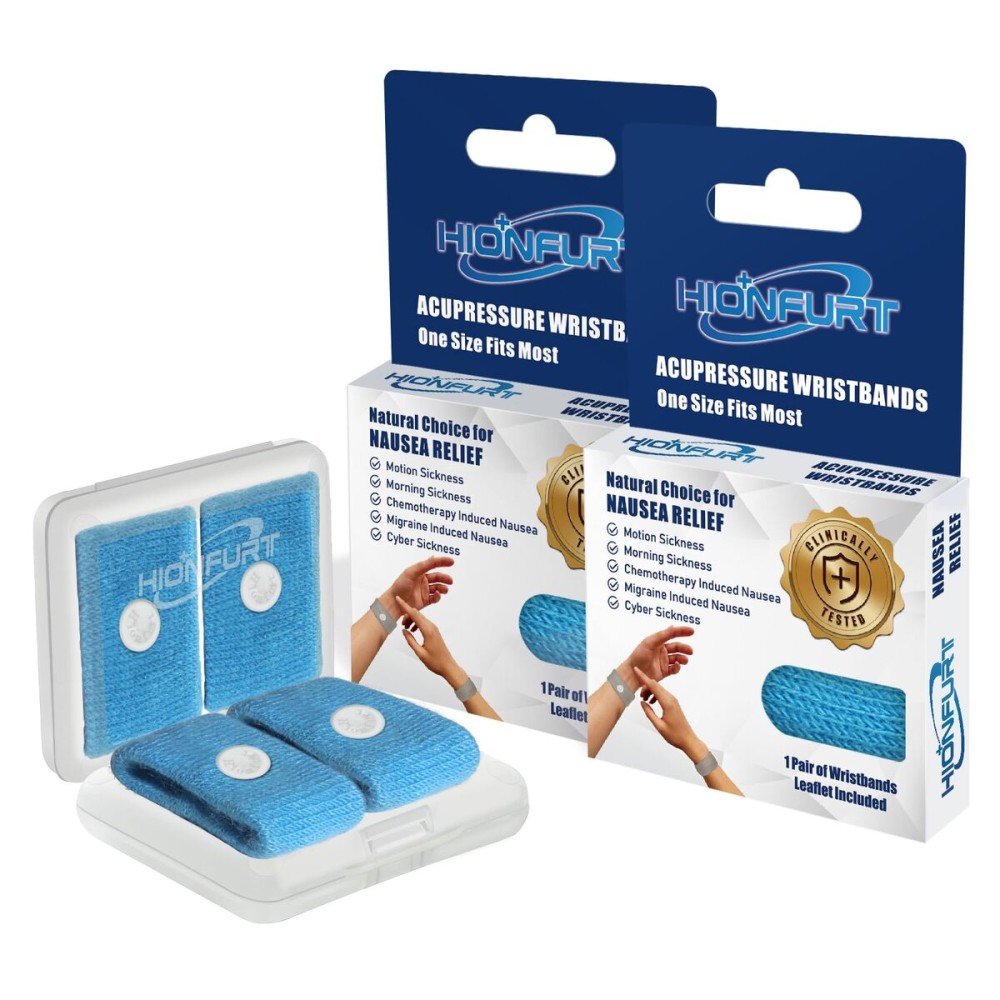 Hionfurt Motion Sickness Bands Anti Nausea Wristband for Adult and Kids Morning Sickness Relief for Pregnant Women Acupressure Nausea Relief for Car, Sea, Air Sickness - 2 Pairs Blue, Blue