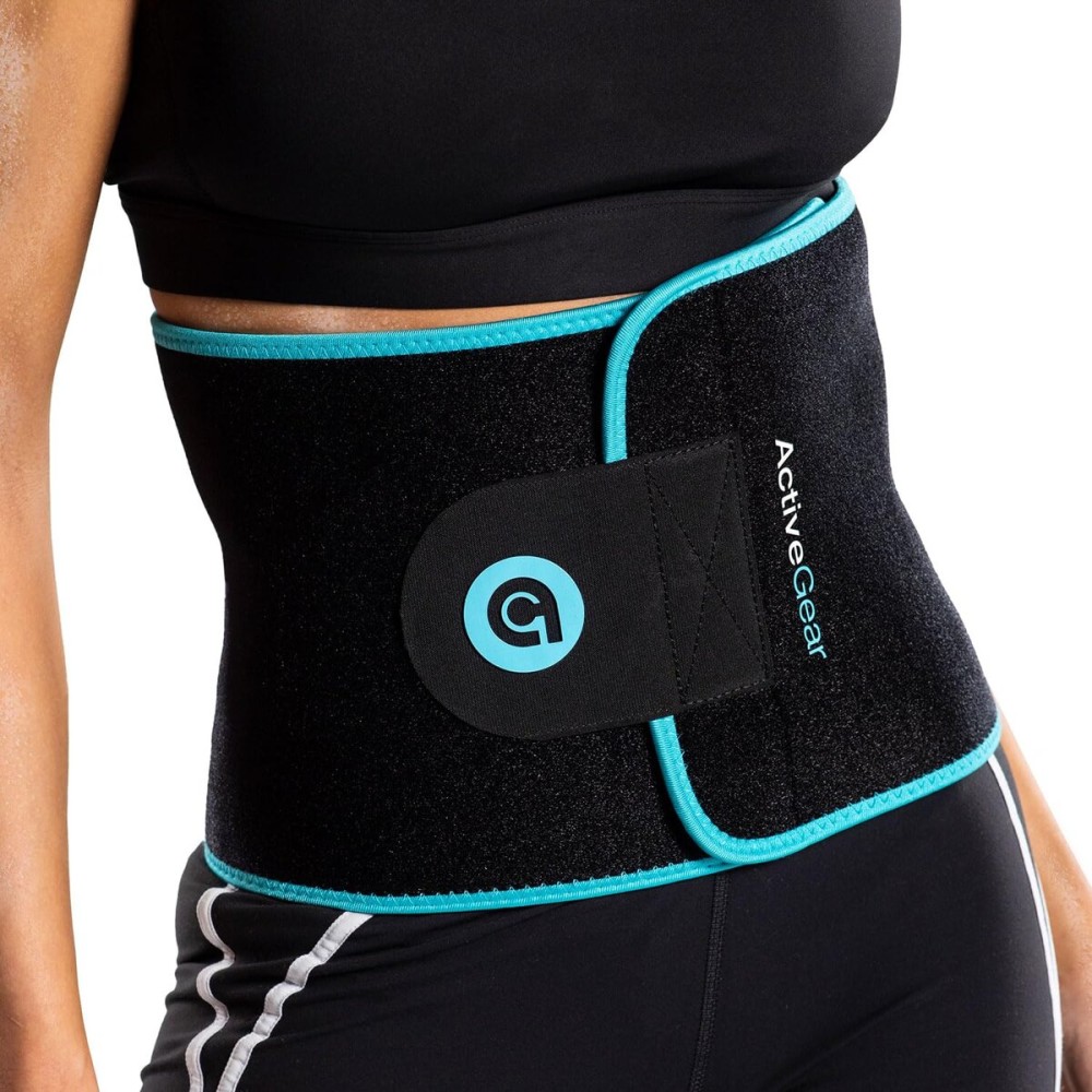 ActiveGear Waist Trainer for Women & Men - Sweat Band Waist Trimmer Belt for a Toned Look - Reinforced Trim and Extra Secure Fastening (Blue Hem, Medium: 8 x 42)