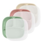 Re-Play Toddler Plates with Dividers - Deep-Walled 3 Compartments Divided Plates for Kids with 3 Lids - Dishwasher & Microwave Safe - Made in USA - Set of 3-7.37 x 7.37 x 1.25 - Desert Sands