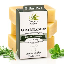 Southern Natural Goat Milk Soap Bar (3 Pack - Tea Tree Peppermint) For Dry, Sensitive Skin. Natural Handmade Soap For Men, Women and Kids. Great For Face & Body.