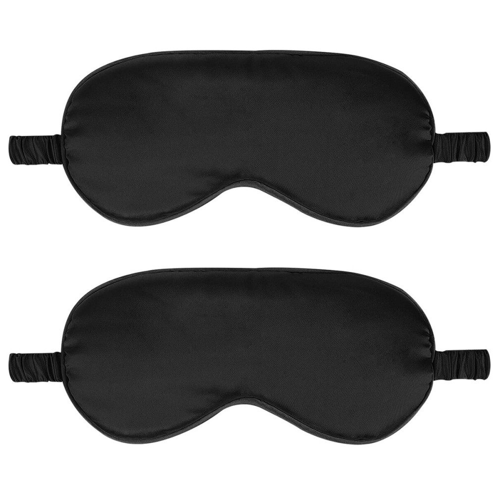 2Pack Silk Sleep Mask,Eye Mask for Sleeping,Elastic Blackout Eye Mask & Blindfold for Full Night\'s Sleep,Travel and Nap(Black)