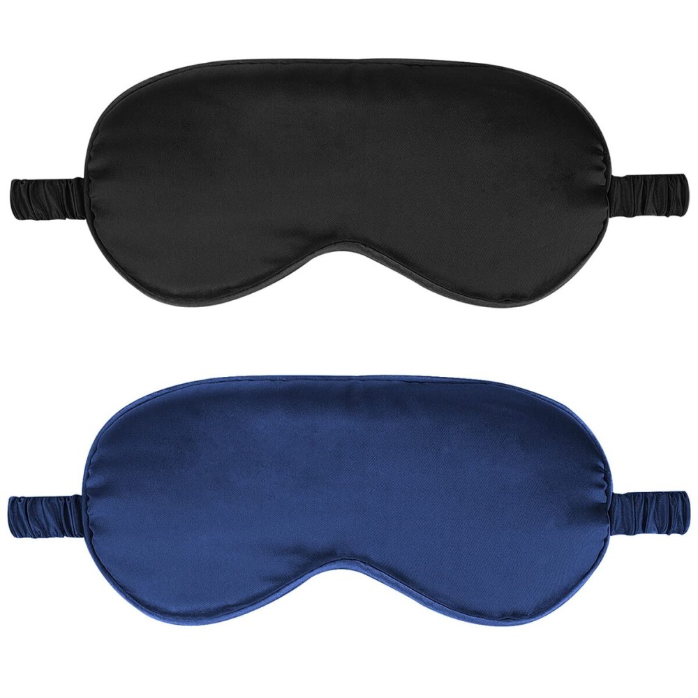 2Pack Silk Sleep Mask,Eye Mask for Sleeping,Elastic Blackout Eye Mask & Blindfold for Full Night\'s Sleep,Travel and Nap(Black+Navy Blue)