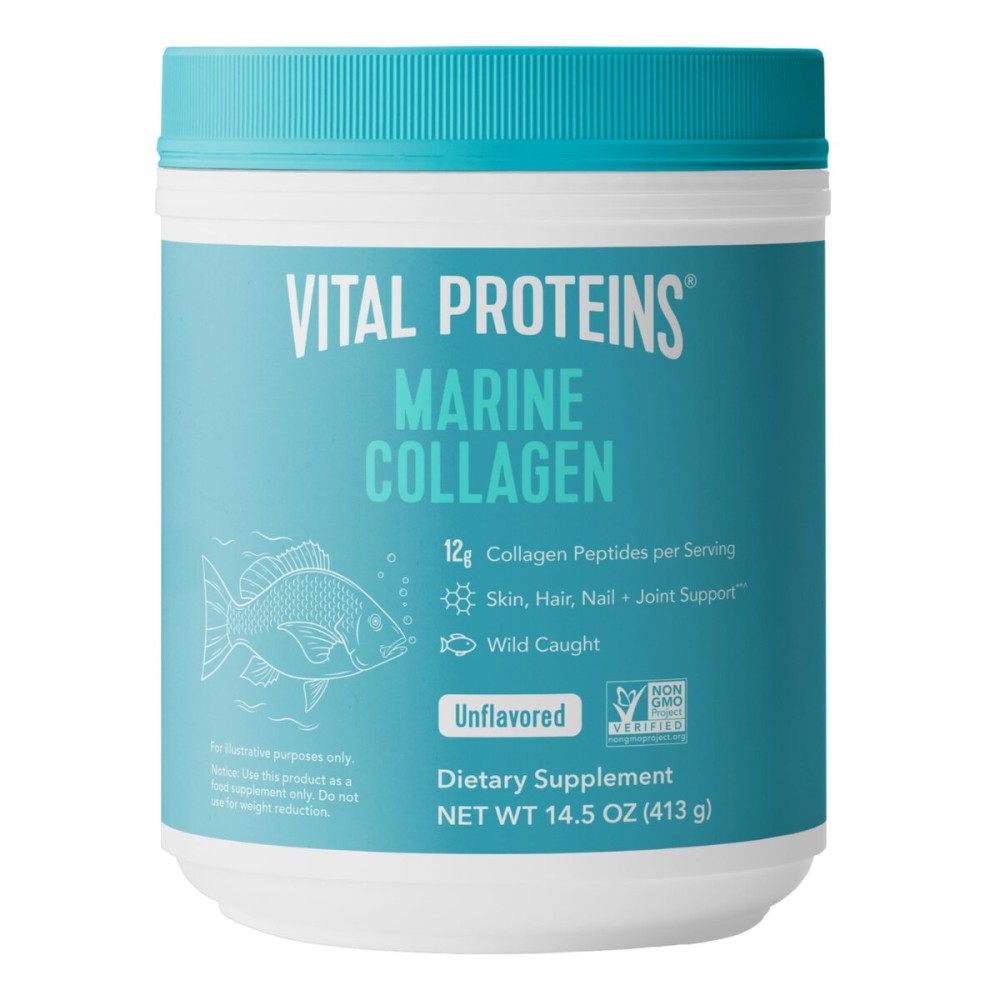 Vital Proteins Marine Collagen Peptides Powder Supplement for Skin Hair Nail Joint - Hydrolyzed Collagen - 12g per Serving - 14.5oz Canister