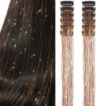 Clip in Hair Tinsel, Pack of 12Pcs,20 Inch Glitter Tinsel Hair Extensions, Festival Tinsel Fairy Hair Extension Party Dazzle Hair Accessories Strands Kit for Women Girls Kids(12Pcs,Champagne)
