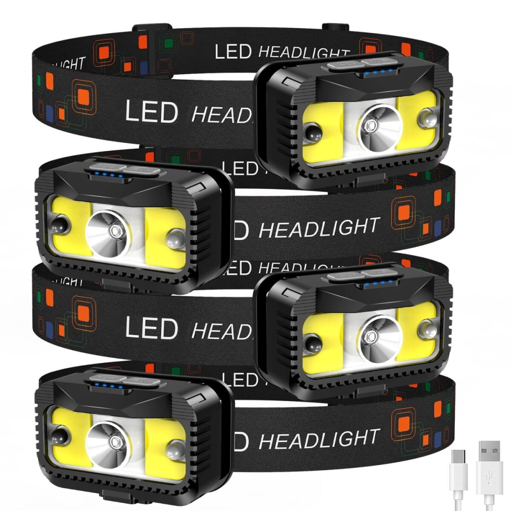 MIOISY Headlamp Rechargeable, Ultra Bright LED Head Lamp Flashlight with White Red Light, Motion Sensor Waterproof Headlight,8 Modes Head Lights for Outdoor Camping Fishing Running-4 Pack