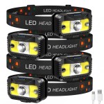 MIOISY Headlamp Rechargeable, Ultra Bright LED Head Lamp Flashlight with White Red Light, Motion Sensor Waterproof Headlight,8 Modes Head Lights for Outdoor Camping Fishing Running-4 Pack