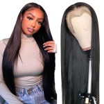 13x4 Straight Lace Front Wigs Human Hair 200% Density Straight Frontal Wig Pre Plucked with Baby Hair Hd Transparent 20 Inch Glueless Bone Straight Wig Brazilian Virgin Hair for Women Natural Black