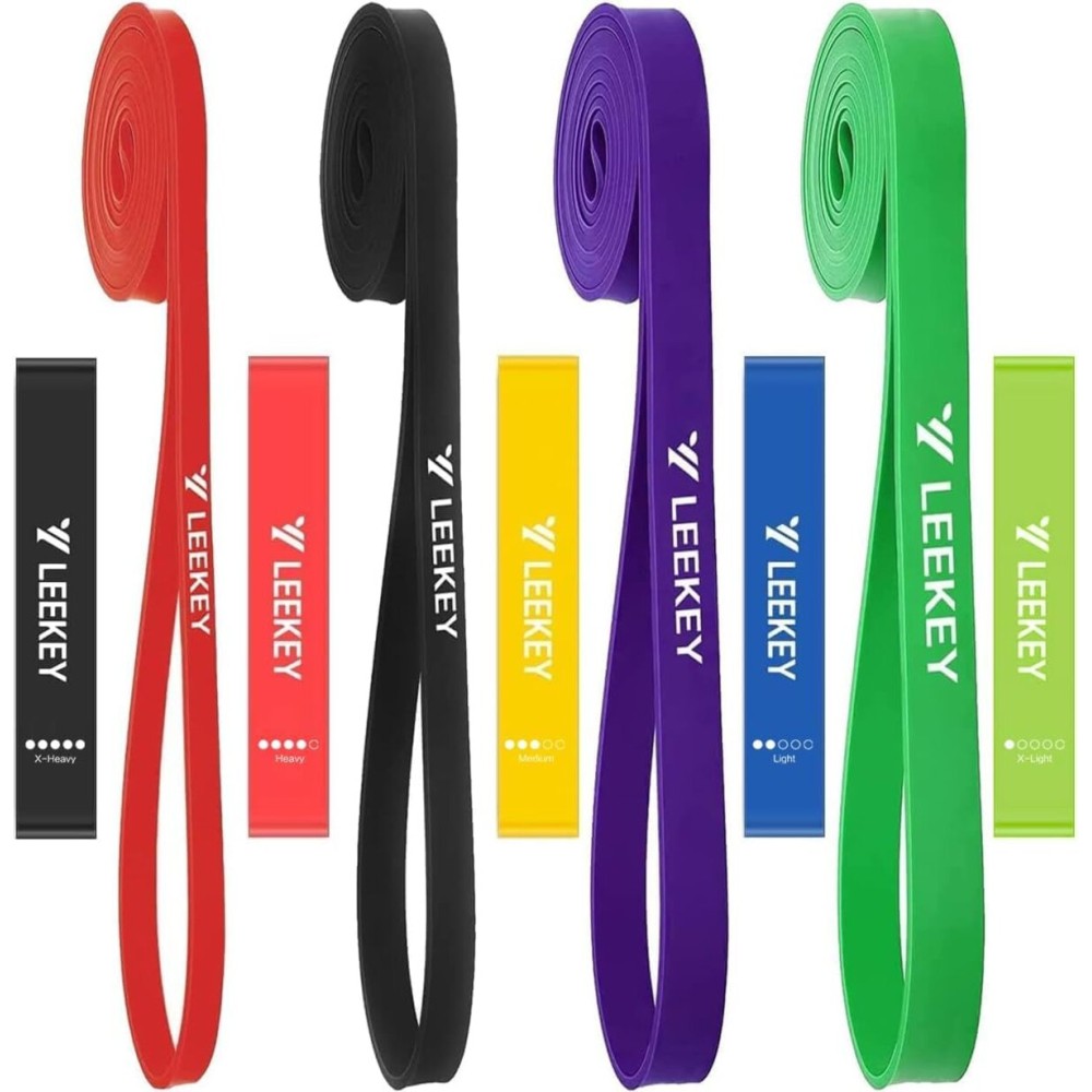LEEKEY Resistance Bands Set for Pull-Up Assistance & Full-Body Training, Multi-Level Exercise Bands with Bag for Home Workouts, Physical Therapy, Strength Training 15-125LBS Color+Mini Bands