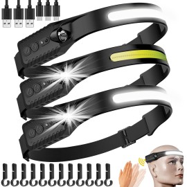 najiaxiaowu Rechargeable LED Headlamp 3 Packs,COB230 Wide Light Headlamp, 5 Modes of Lightweight Headlamps with Motion Sensors, Type-C USB Charging Headlamps,Suitable for Night Running