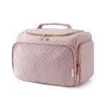 BAGSMART Travel Toiletry Bag, Large Wide-open Travel Bag for Toiletries, Makeup Cosmetic Travel Bag with Handle, Pink-M