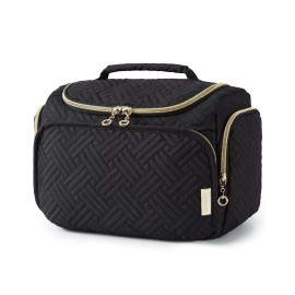 BAGSMART Travel Toiletry Bag, Large Wide-open Travel Bag for Toiletries, Makeup Cosmetic Travel Bag with Handle, Black-M