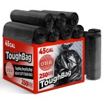 ToughBag 40-45 Gallon Trash Bags Heavy Duty (250 Count) | Black Garbage Bags | Made In USA