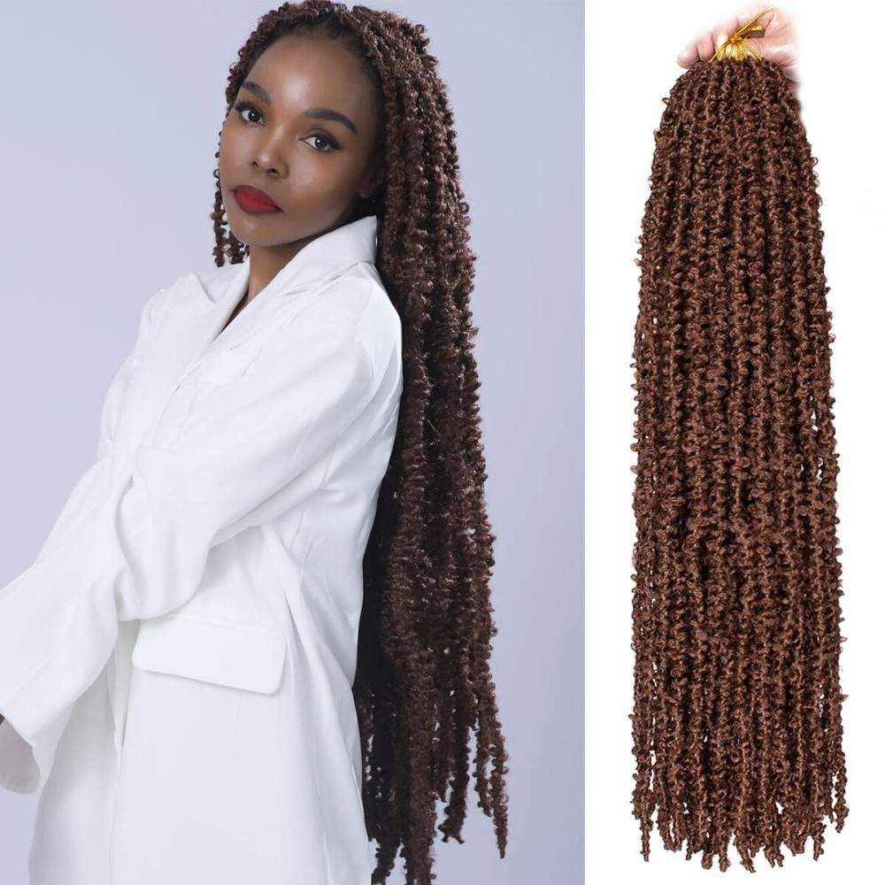 ZRQ 2 Packs Butterfly Locs Crochet Hair 30 Inch Brown Distressed Faux Locs Crochet Braids Pre looped Boho Goddess Locs Synthetic Handmade Loc For Women 30