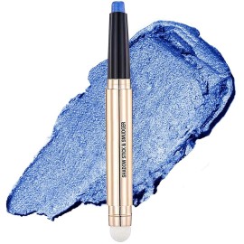 MAY FOLTREN Blue Eyeshadow Stick, Cream Smooth Glitter Shimmer Single Eyeshadow Pencil, Hypoallergenic Waterproof Long Lasting Halloween Eye Shadow Highlighter Stick Eye Liner Pen (Blue Shimmer 16)