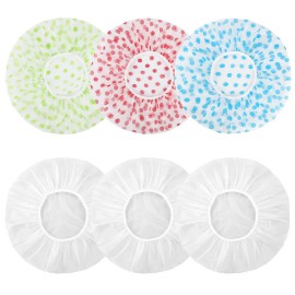 6 Pcs Shower Caps, Waterproof Bath Caps Plastic Reusable Shower Caps Elastic Band Bath Hair Caps for Women Kids