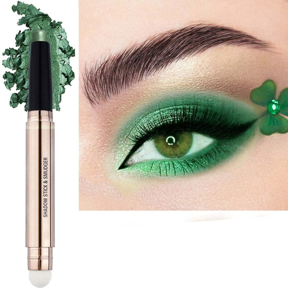 Bright Green Eyeshadow Stick, Cream Smooth Shimmer Eyeshadow Pencil Makeup, Hypoallergenic Waterproof Long Lasting Multi-Dimensional Eye Shadow Highlighter Stick Eye Liner Pen(Bright Green 15)