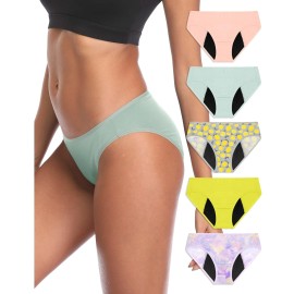 Neione Period Underwear for Women Plus Size, Leakproof Menstrual Panties High Cut Cheeky Bikini Briefs, Soft Stretch Postpartum Comfort 5 Pack Romance 3X-Large