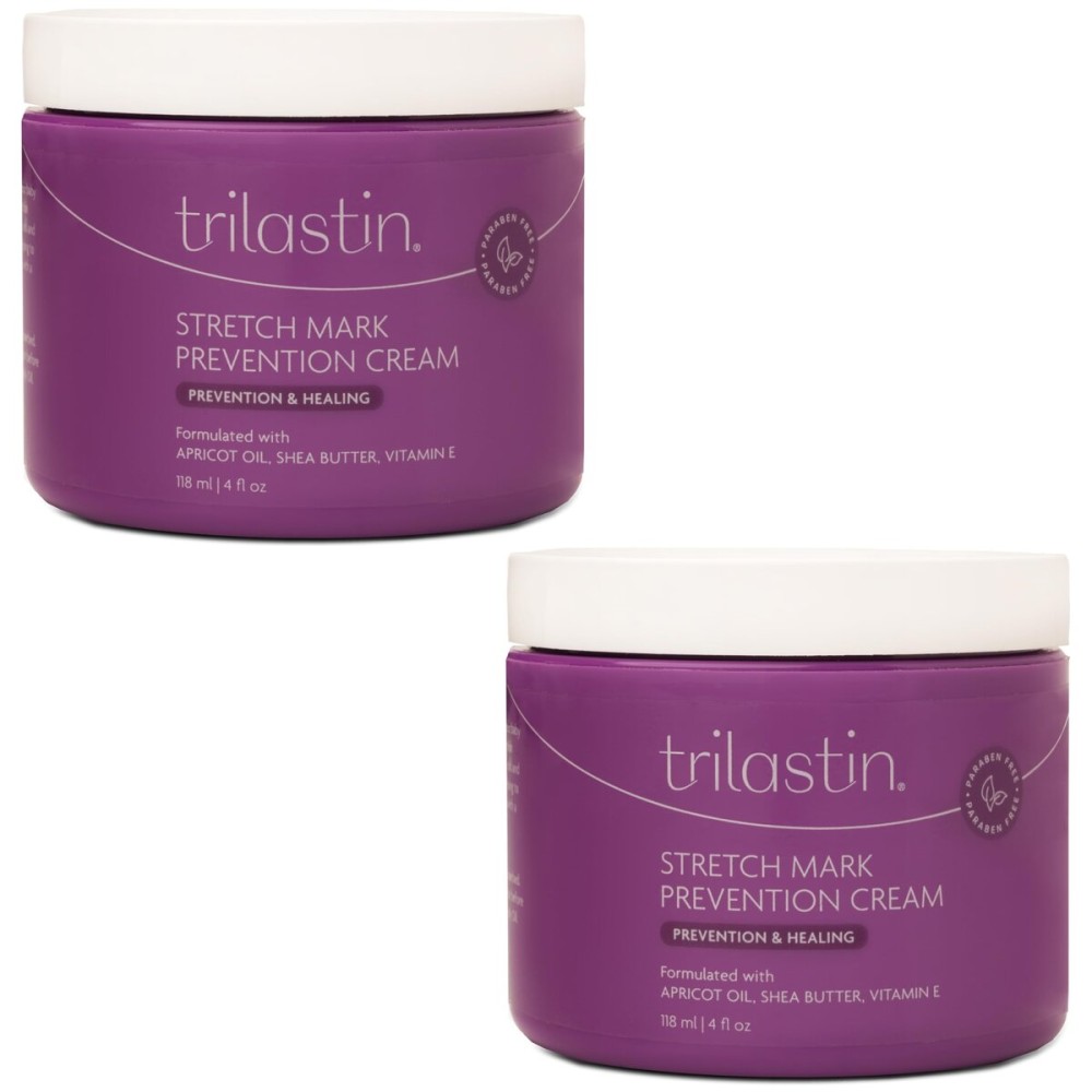 TriLASTIN Maternity Stretch Mark Cream - Hydrating Pregnancy-Safe Skin Care - Gentle Hypoallergenic Care for Pregnancy Must Haves - Pairs Belly Butter & Stretch Mark Oil - 4 Fl Oz Each, Pack of 2