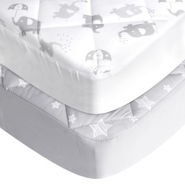 Pack and Play Sheets Fitted 2 Pack, Compatible with Graco Pack n Play, Soft and Breathable Playpen Sheets 39275, Gray Star&Elephant