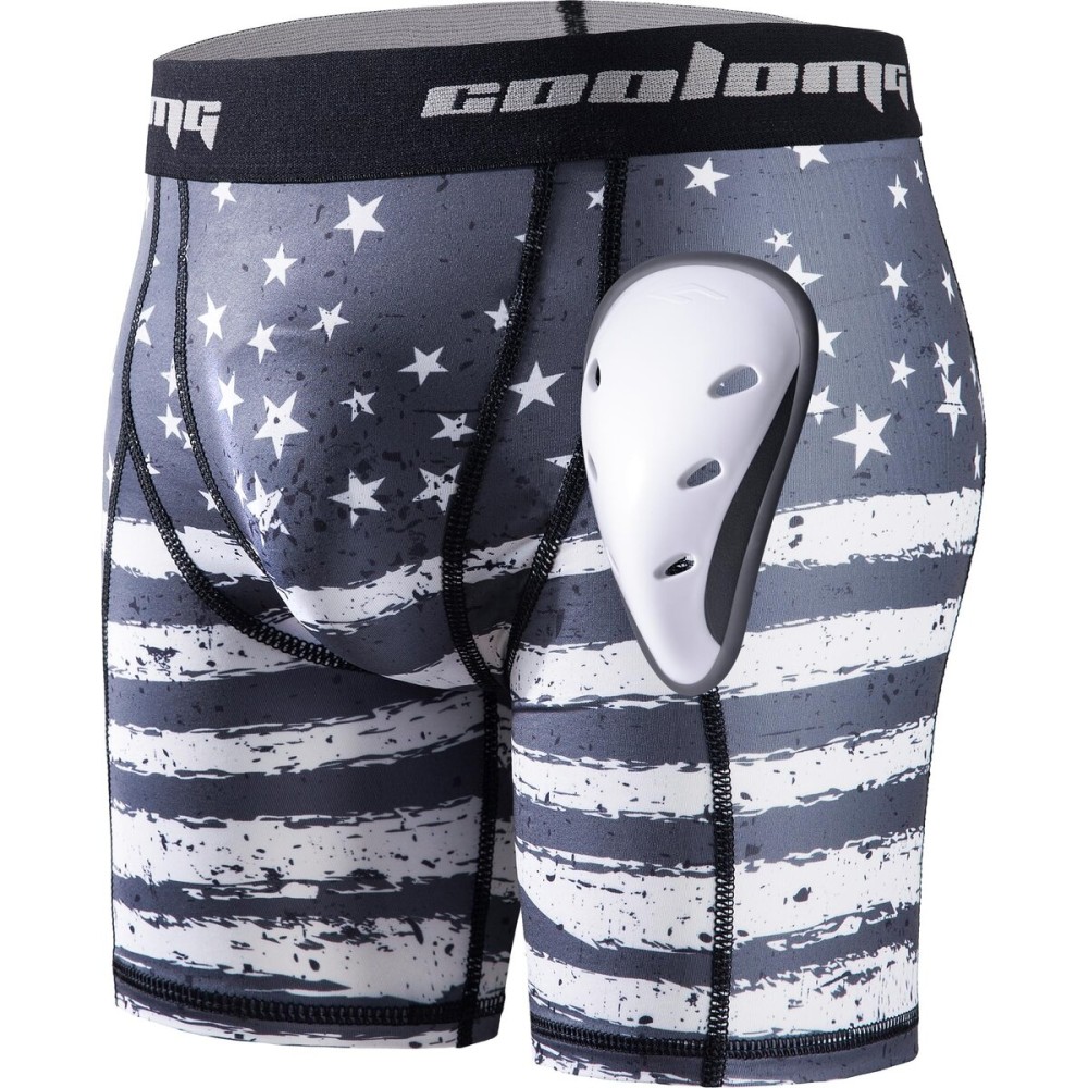 COOLOMG Men Sliding Shorts with Protective Cup for Baseball Football Grey US Flag S